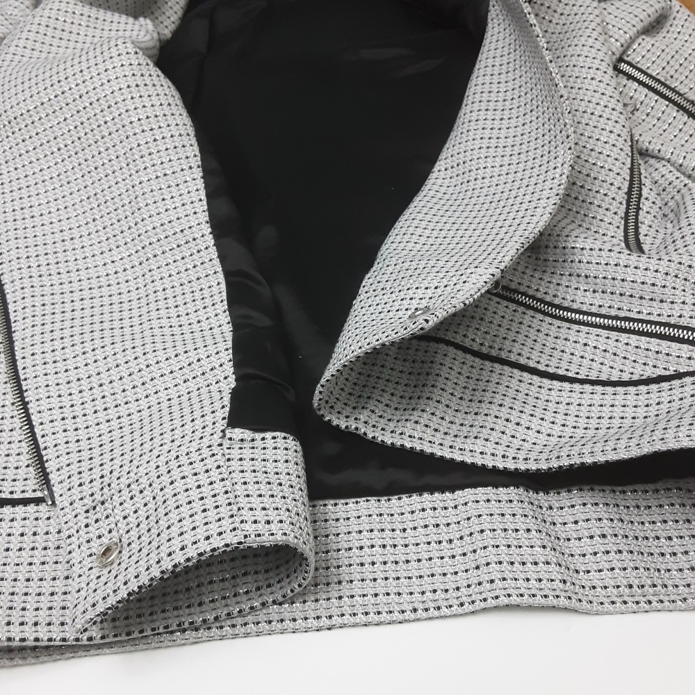 NWT Badgley Mischka Tweed Moto Jacket Grey Multi  Large - Picture 13 of 15